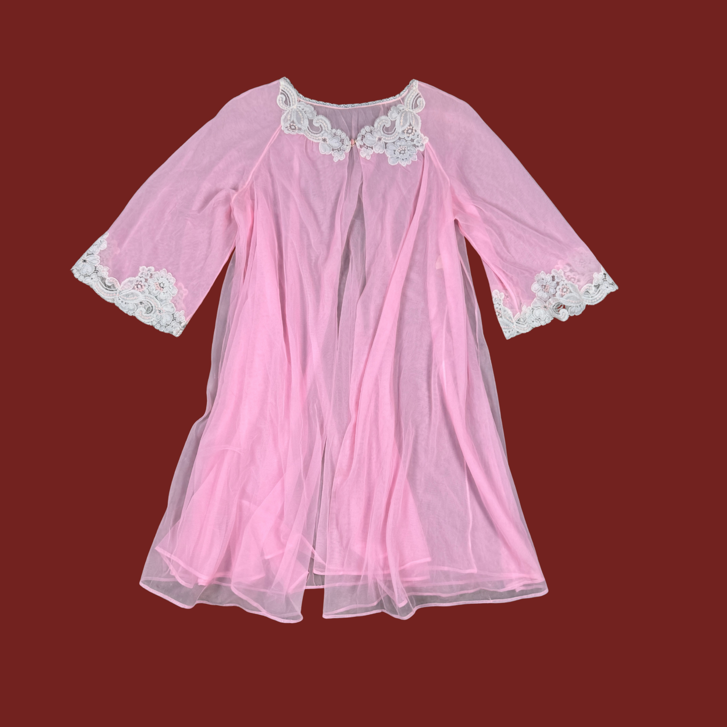 (M) 60s/70s Pink Lace Trim Peignoir