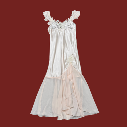 (S) Y2K Baby Pink Beaded Midi Slip Dress