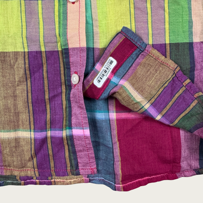 (L) Magenta Multicolor Plaid Cotton Blouse
