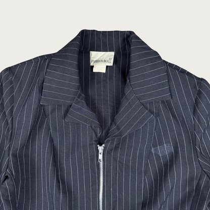 (S/M) Y2K Black Pinstripe Buckle Jacket