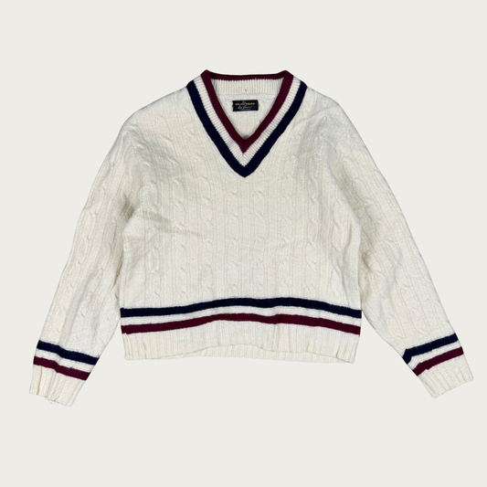 (L) 70s Wool Cable Knit Tennis Sweater