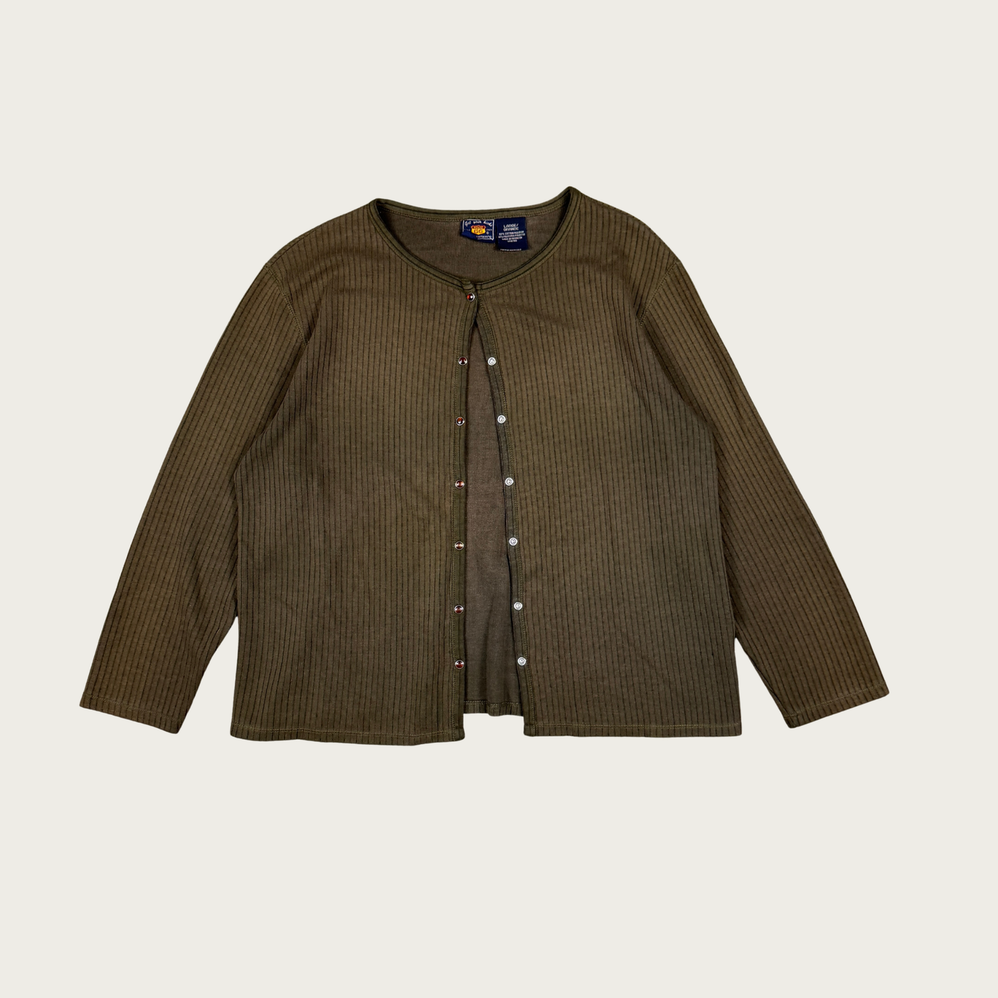 (L) Khaki Green Ribbed Cardigan