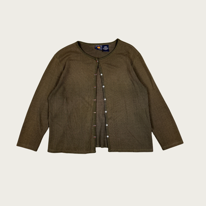 (L) Khaki Green Ribbed Cardigan