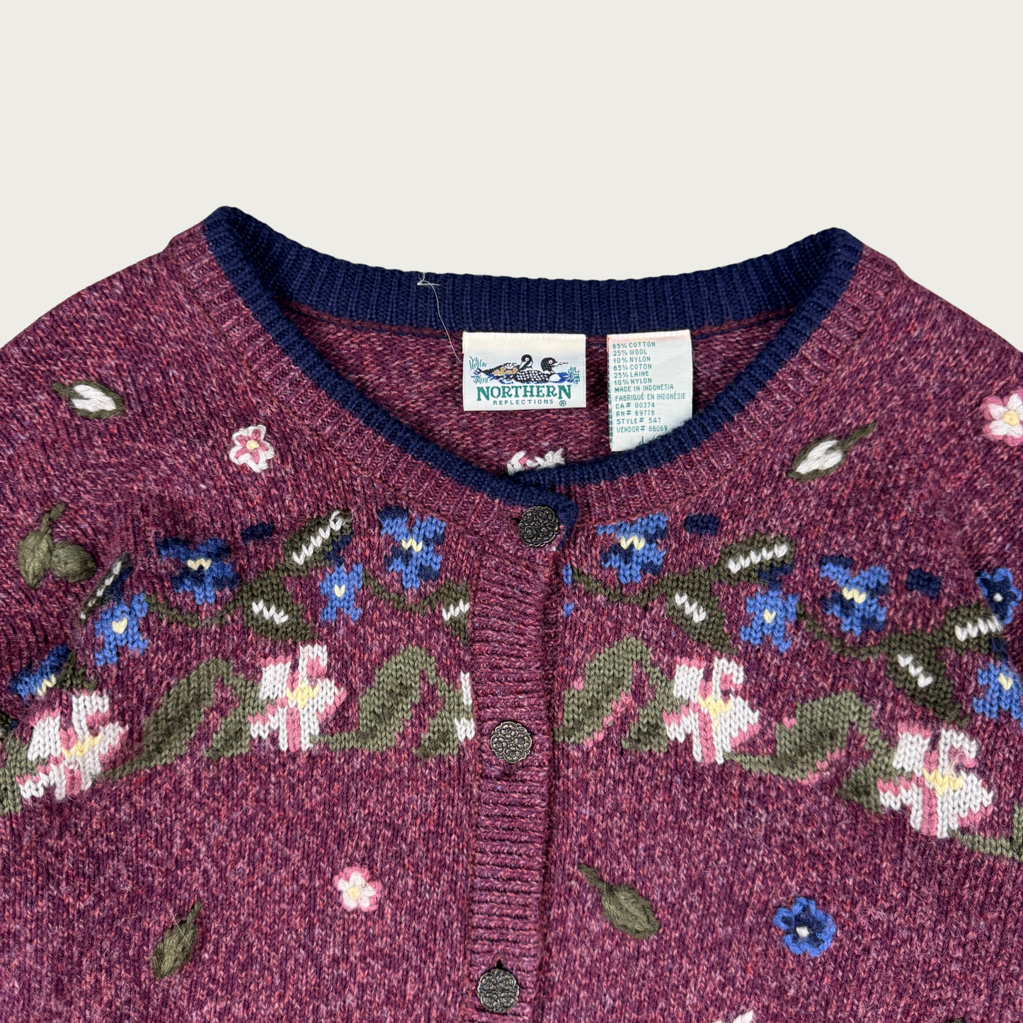 (L) 90s/Y2K Floral Embroidered Wool Blend Cardigan