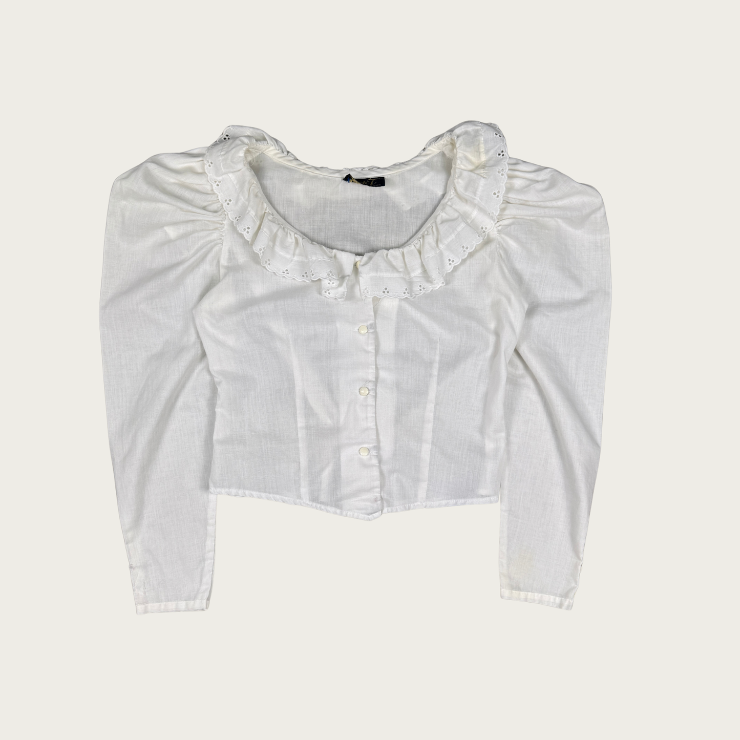 (M) 80s White Eyelet Ruffle Blouse