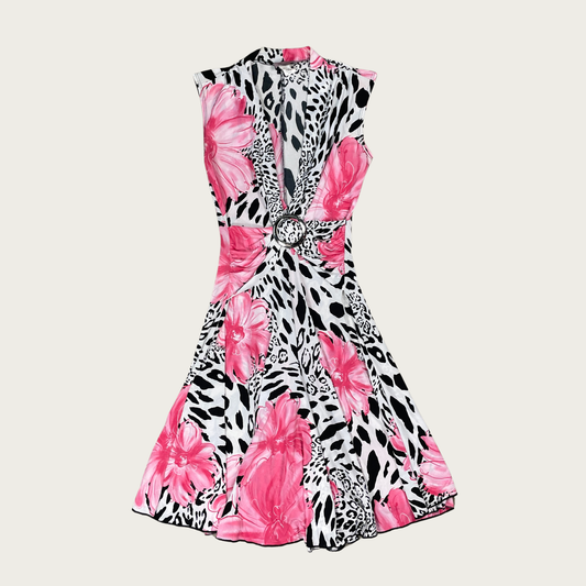 (XS/S) Y2K Pink Floral Animal Print Midi Dress