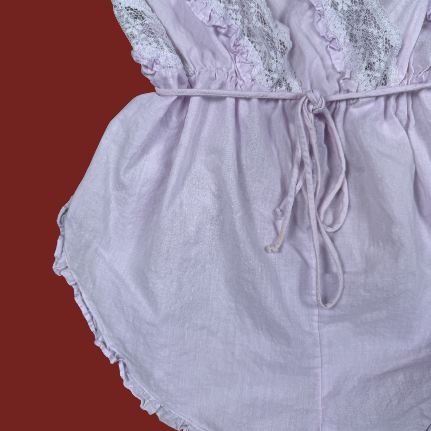 (S) Vintage Lilac Cotton Lace Slip Romper