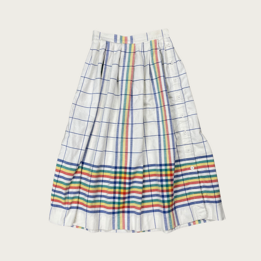 (25") Rainbow Plaid Button Up Midi Skirt