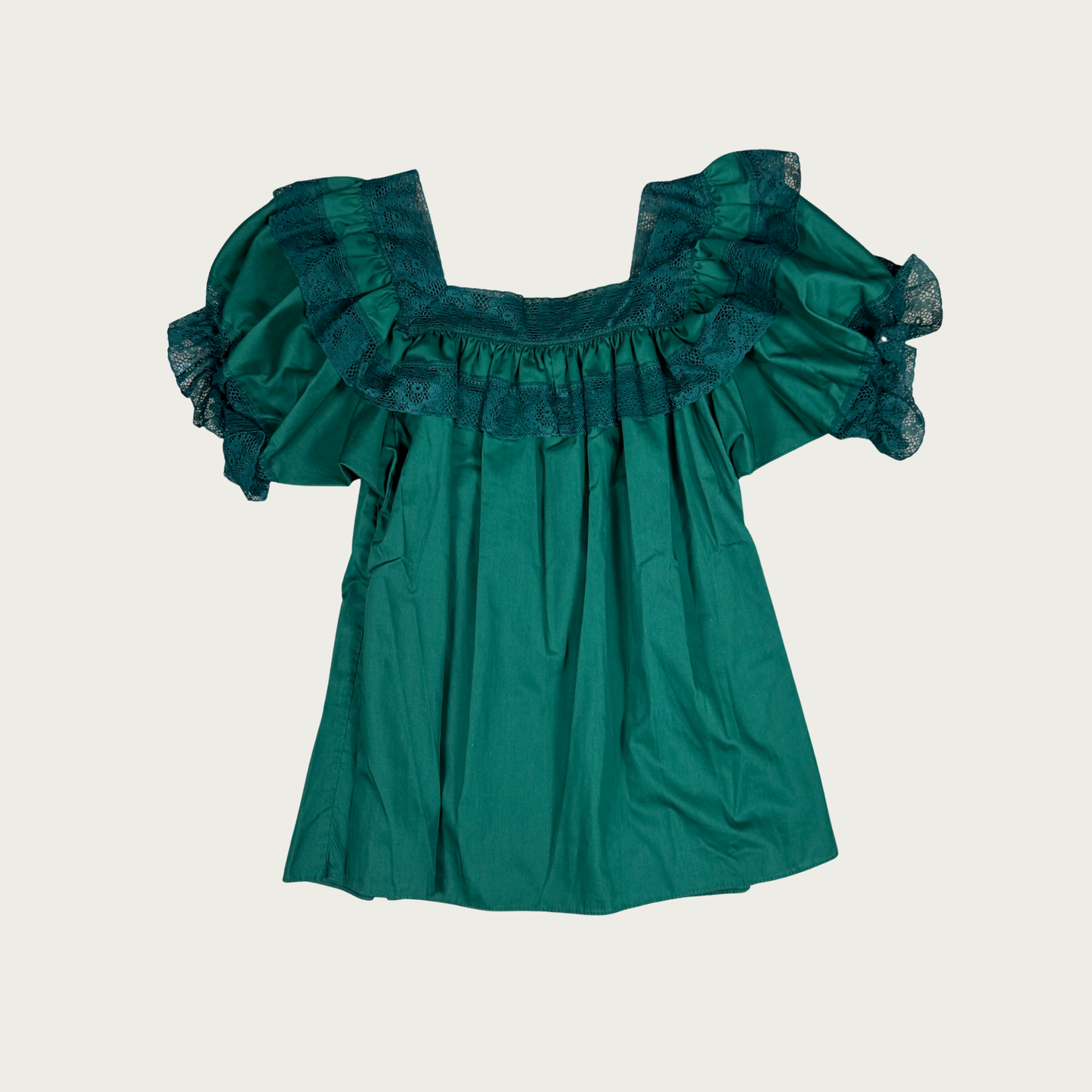 (M) 60s/70s Green Square Dancing Ruffle Top