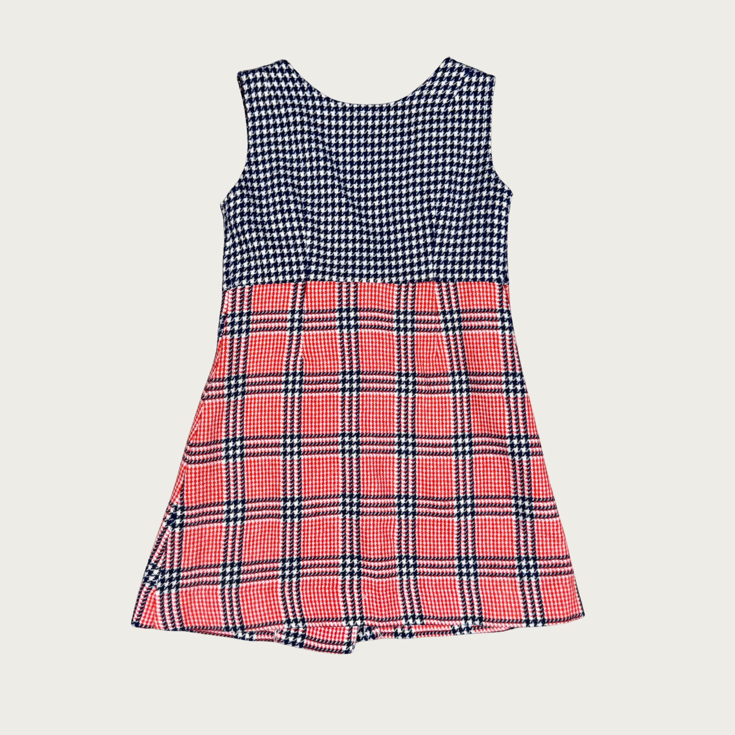 (M/L) 60s Red/Navy Plaid Buckle Mini Dress