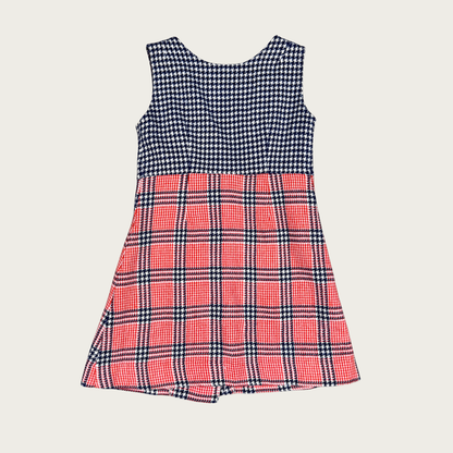(M/L) 60s Red/Navy Plaid Buckle Mini Dress