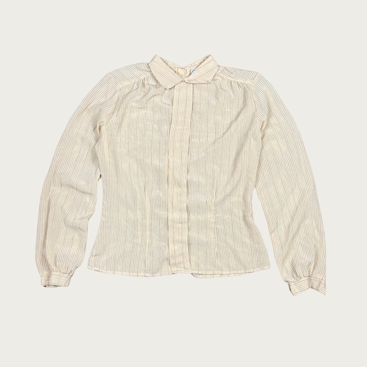 (M) 70s/80s Cream Striped Blouse