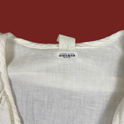 (L) Cropped White Lace Up Ruffle Blouse