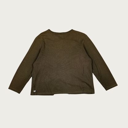 (L) Khaki Green Ribbed Cardigan