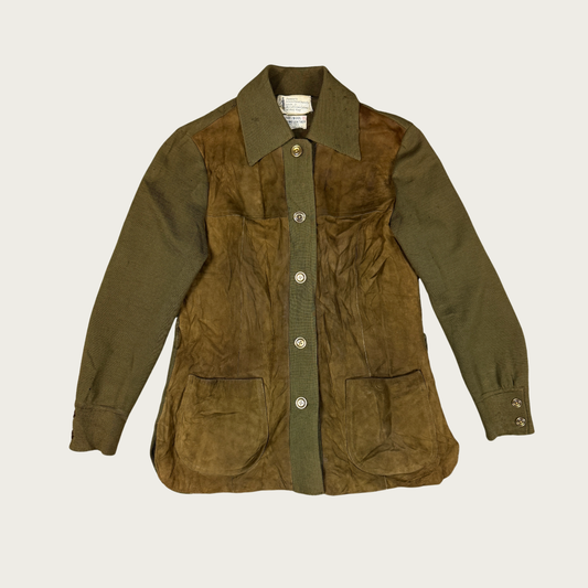 (M) 70s Khaki Suede Wool Shirt Jacket