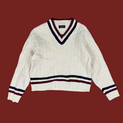 (L) 70s Wool Cable Knit Tennis Sweater