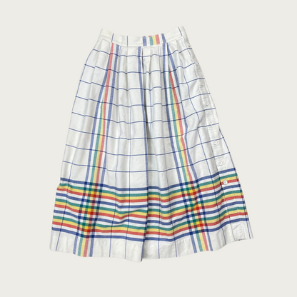 (25") Rainbow Plaid Button Up Midi Skirt