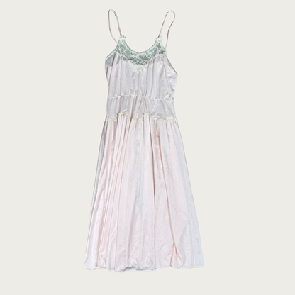 (S) 70s/80s Baby Pink Lace Trim Midi Slip Dress