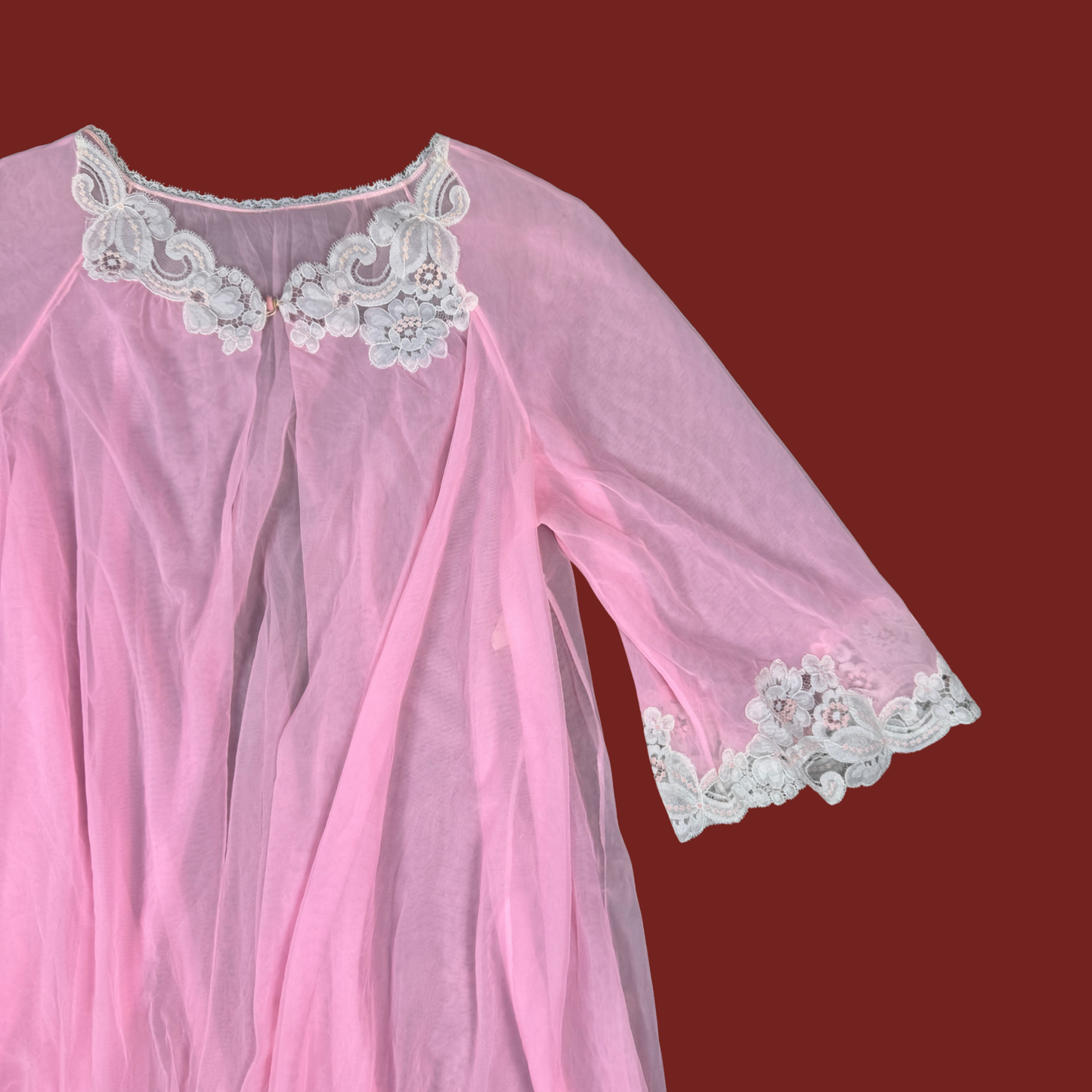 (M) 60s/70s Pink Lace Trim Peignoir