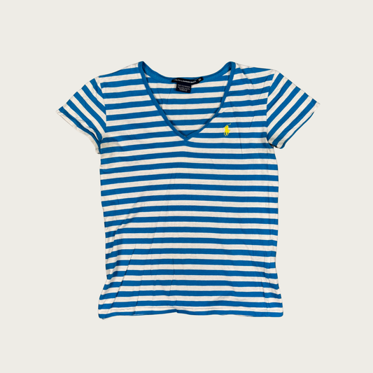 (XS) Ralph Lauren Sport Teal Striped V-Neck Tee