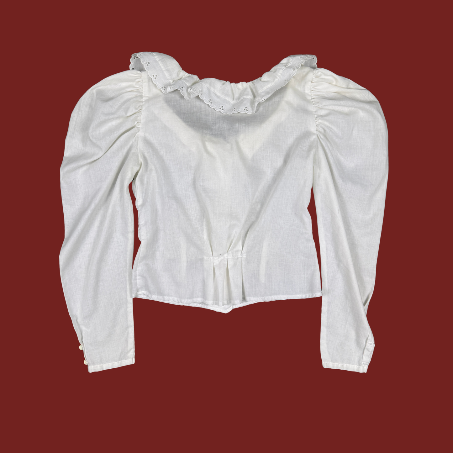 (M) 80s White Eyelet Ruffle Blouse