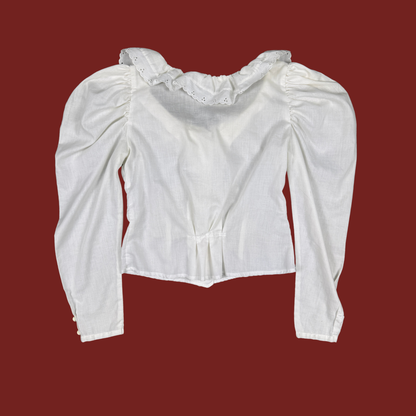 (M) 80s White Eyelet Ruffle Blouse