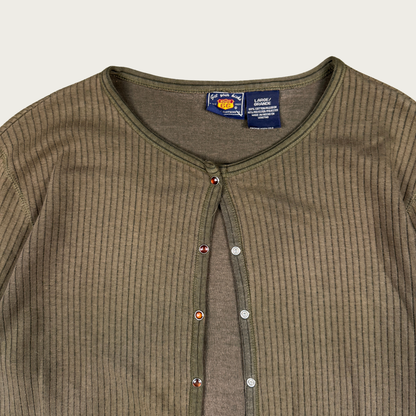 (L) Khaki Green Ribbed Cardigan