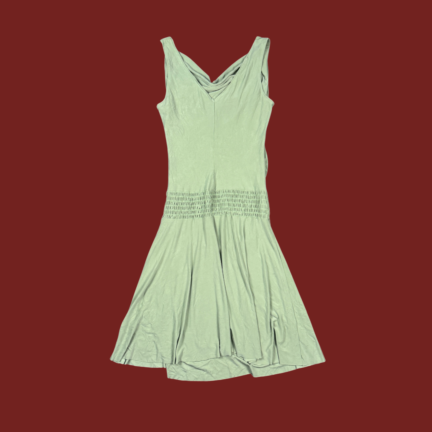 (L) 90s/Y2K Slinky Green Drop Waist Midi Dress