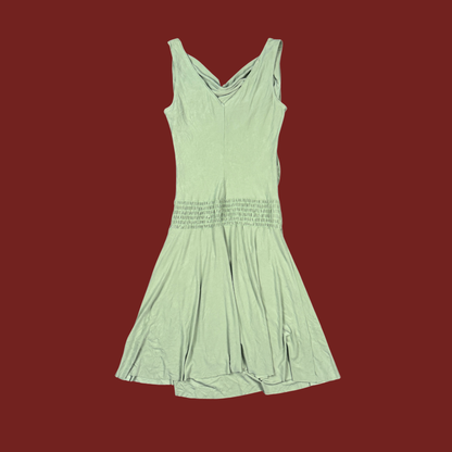(L) 90s/Y2K Slinky Green Drop Waist Midi Dress