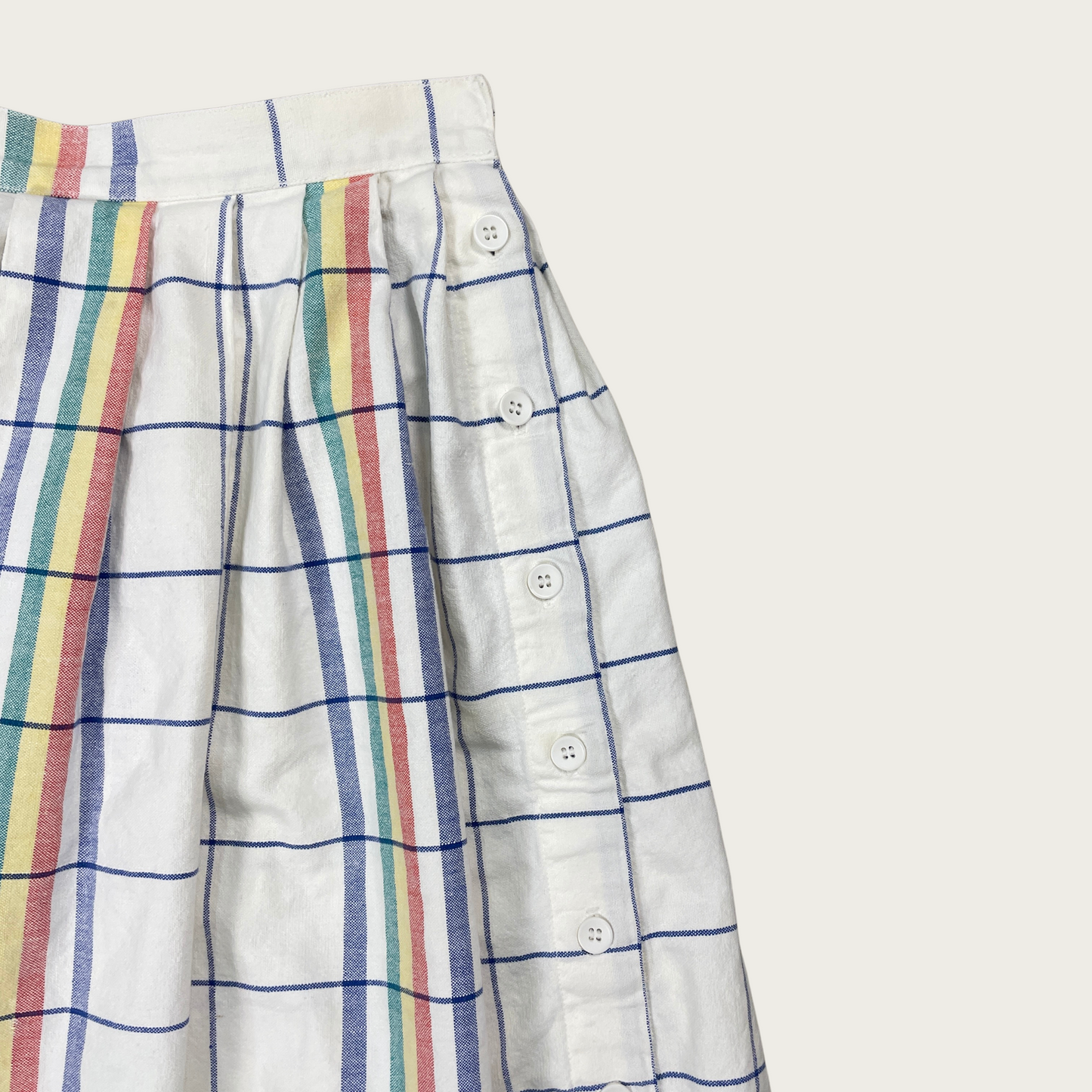 (25") Rainbow Plaid Button Up Midi Skirt