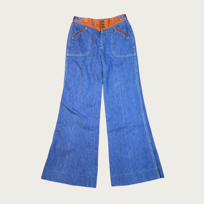 (S) 70s Matching Western Denim Flares Set