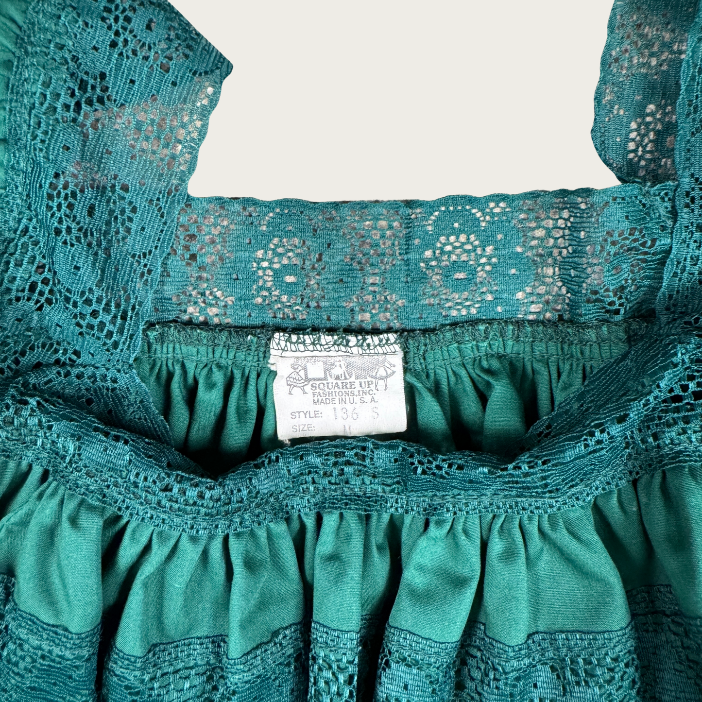 (M) 60s/70s Green Square Dancing Ruffle Top