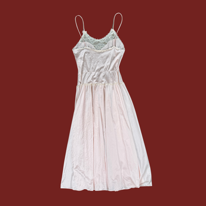 (S) 70s/80s Baby Pink Lace Trim Midi Slip Dress