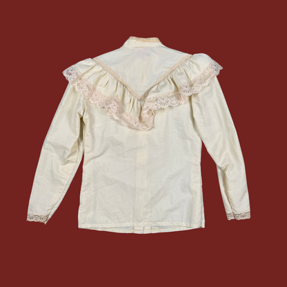 (M/L) 70s/80s Cream Lace Ruffle Blouse