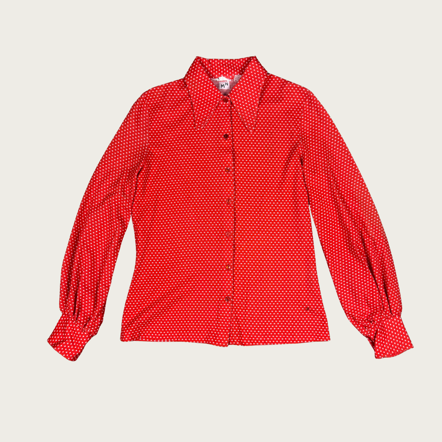 (M/L) 60s/70s Red/White Polka Dot Balloon Sleeve Blouse