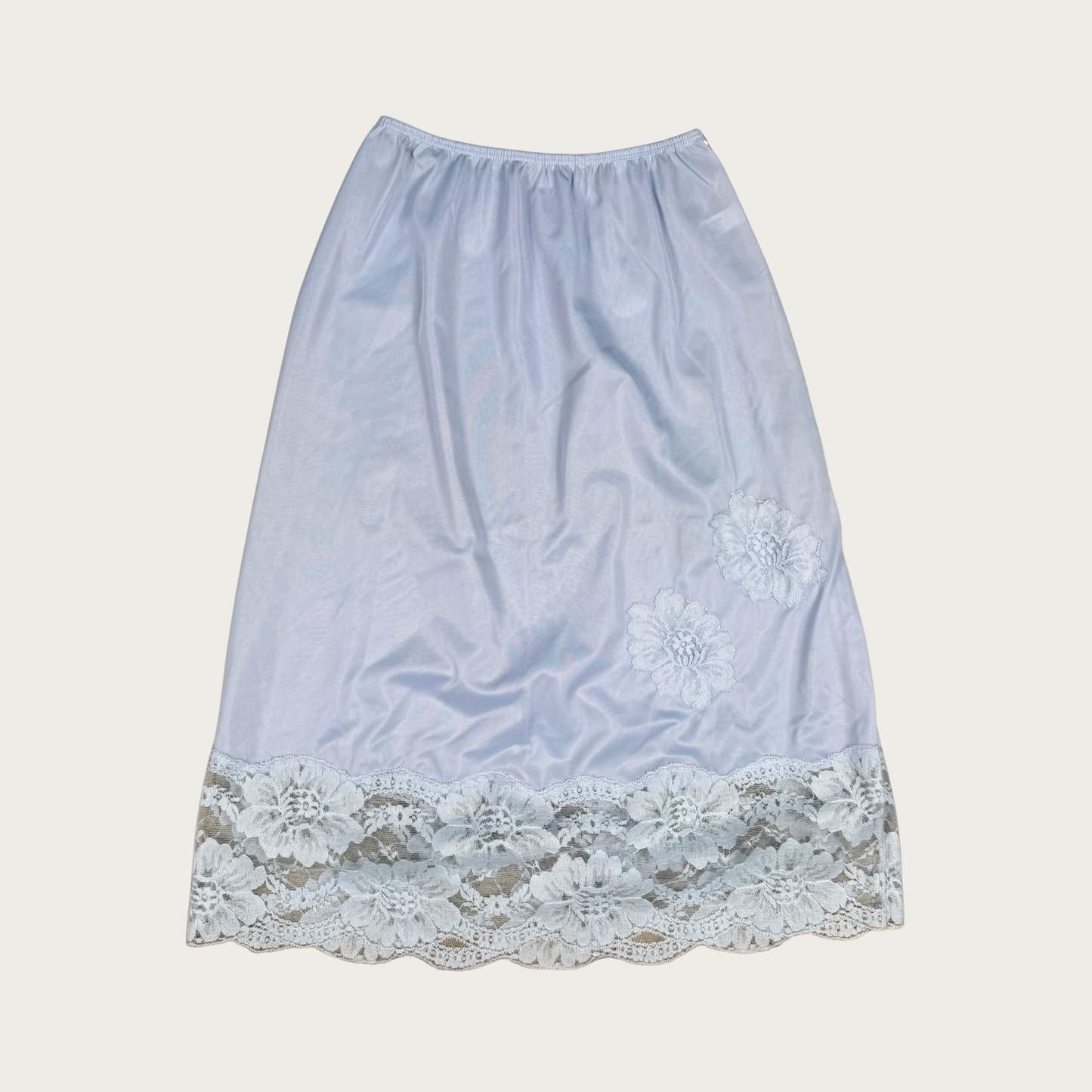 (XS/S) 50s/60s Light Blue Floral Lace Midi Slip Skirt