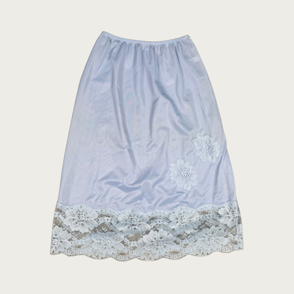 (XS/S) 50s/60s Light Blue Floral Lace Midi Slip Skirt
