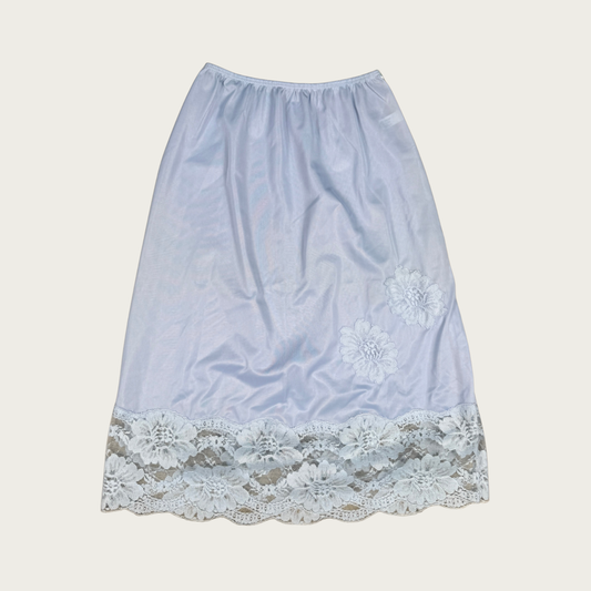 (XS/S) 50s/60s Light Blue Floral Lace Midi Slip Skirt