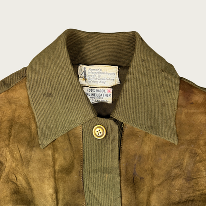 (M) 70s Khaki Suede Wool Shirt Jacket