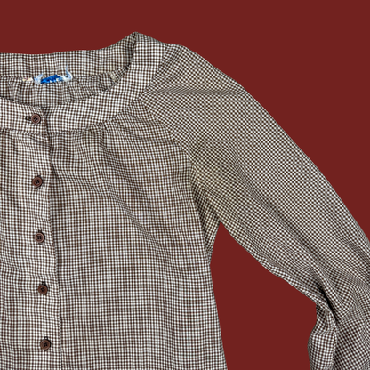 (M) 70s Brown Gingham Blouse Shirt