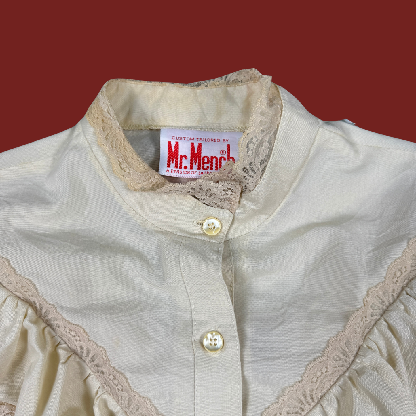 (M/L) 70s/80s Cream Lace Ruffle Blouse