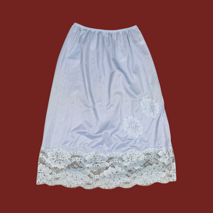 (XS/S) 50s/60s Light Blue Floral Lace Midi Slip Skirt