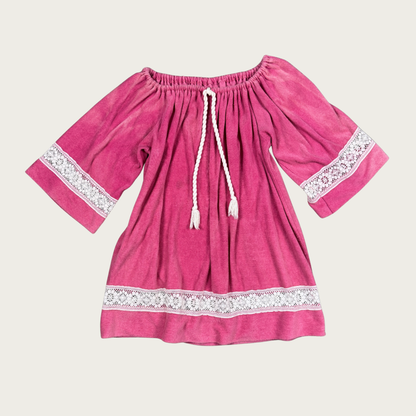 (S/M) 70s Pink Terrycloth Bell Sleeve Mini Dress