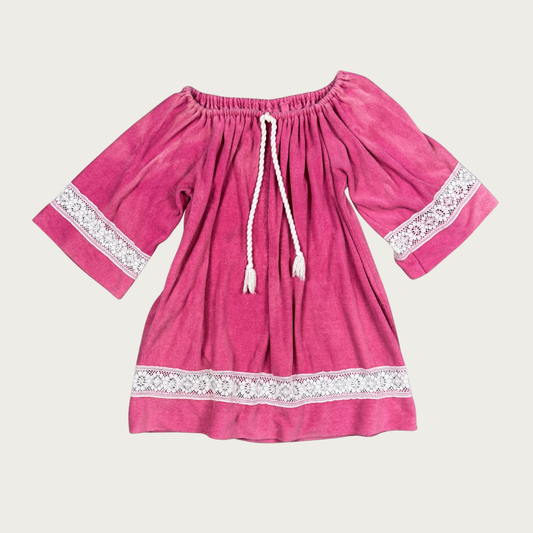 (S/M) 70s Pink Terrycloth Bell Sleeve Mini Dress