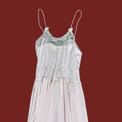 (S) 70s/80s Baby Pink Lace Trim Midi Slip Dress