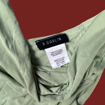 (L) 90s/Y2K Slinky Green Drop Waist Midi Dress