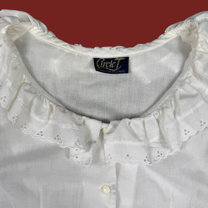 (M) 80s White Eyelet Ruffle Blouse