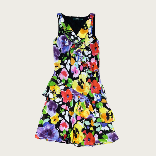 (S) Ralph Lauren Multicolor Floral Ruffle Midi Dress