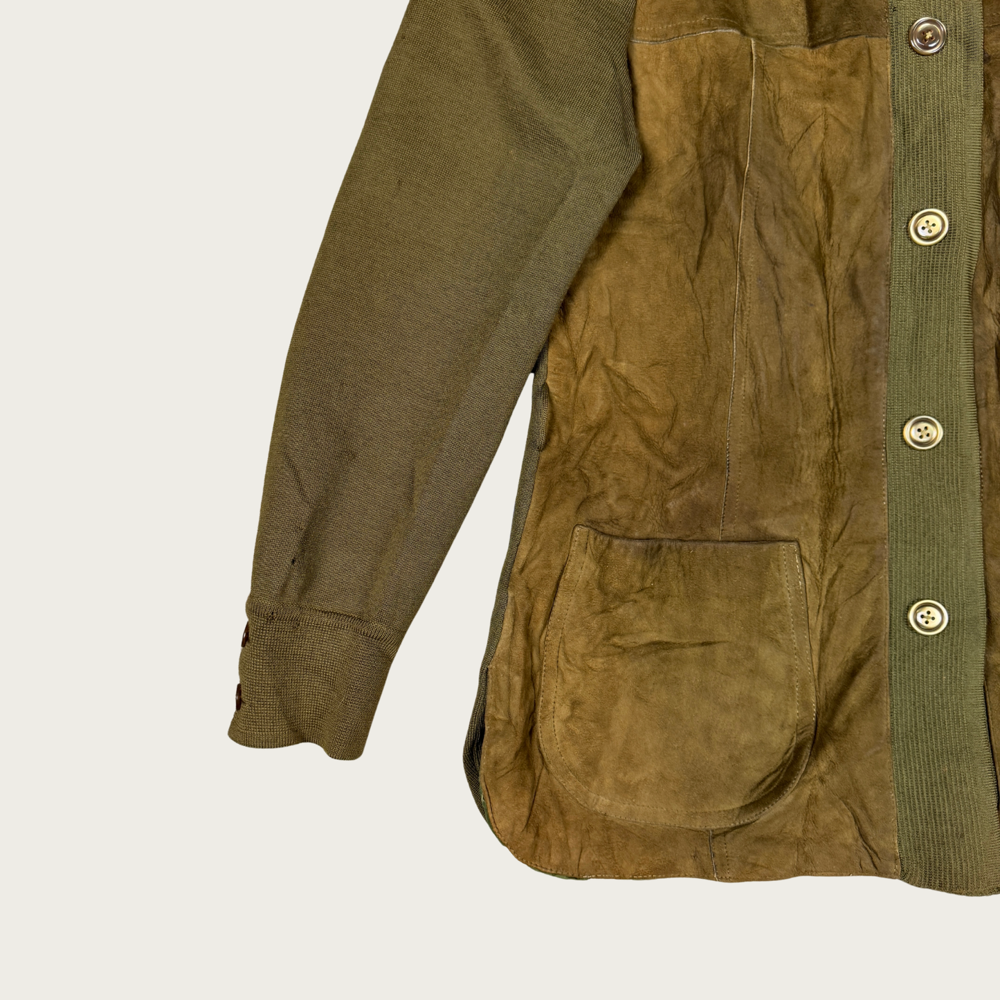 (M) 70s Khaki Suede Wool Shirt Jacket