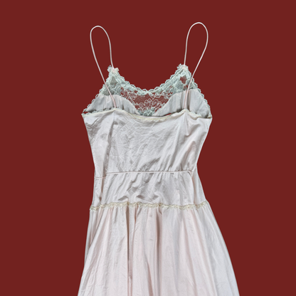 (S) 70s/80s Baby Pink Lace Trim Midi Slip Dress